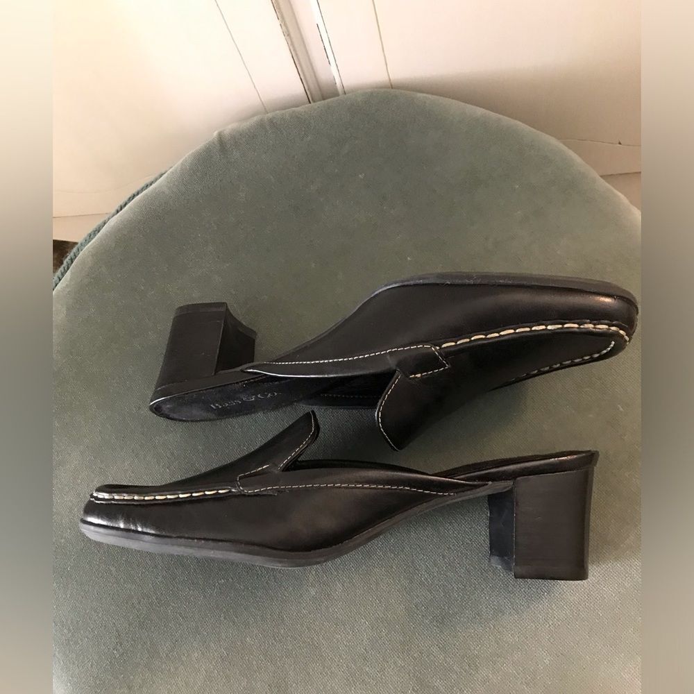 Bass & Co Cecile Loafer Block Heel Slide Loafers Black Leather 6.5 EUC - Picture 5 of 6
